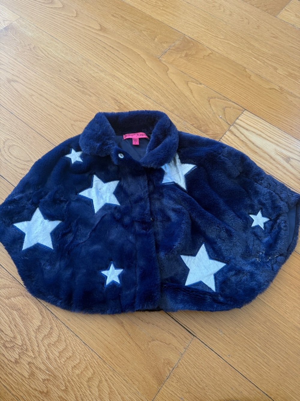 Betsey Johnson Navy Star Faux-Fur Cape Jacket - Betsey Johnson size 4